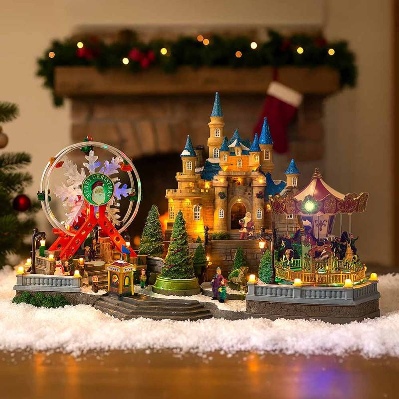 Village de Noël animé lumineux château fête