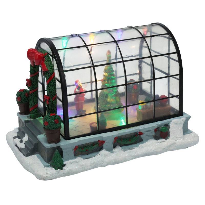 Village de Noël lumineux et animé serre Père Noël