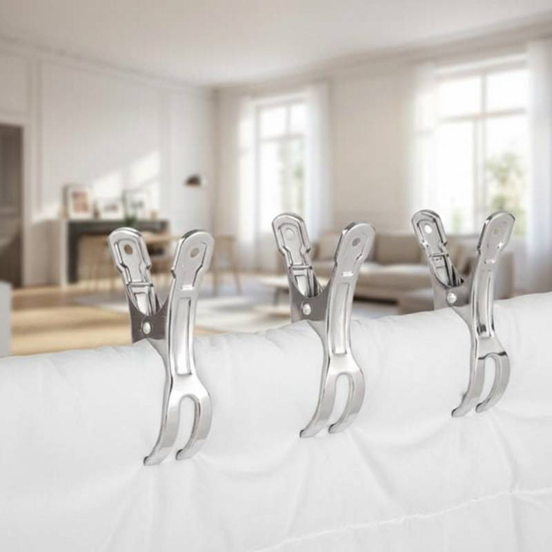 Lot 12 pinces à linge inox 8,5 cm Ø1,9CM - pour barres épaisses et cintres