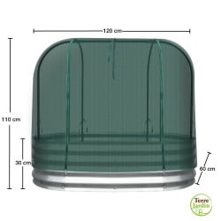 Carré potager en acier galvanisé surélevé avec filet de protection 120 x 60 x 11