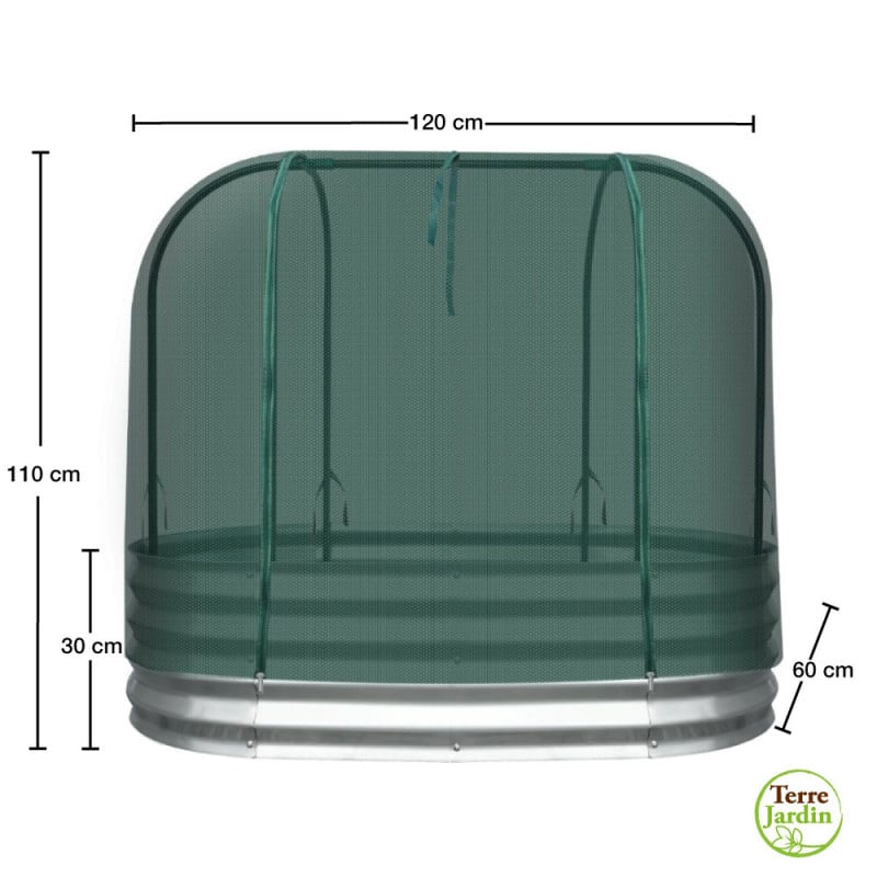 Carré potager en acier galvanisé surélevé avec filet de protection 120 x 60 x 11