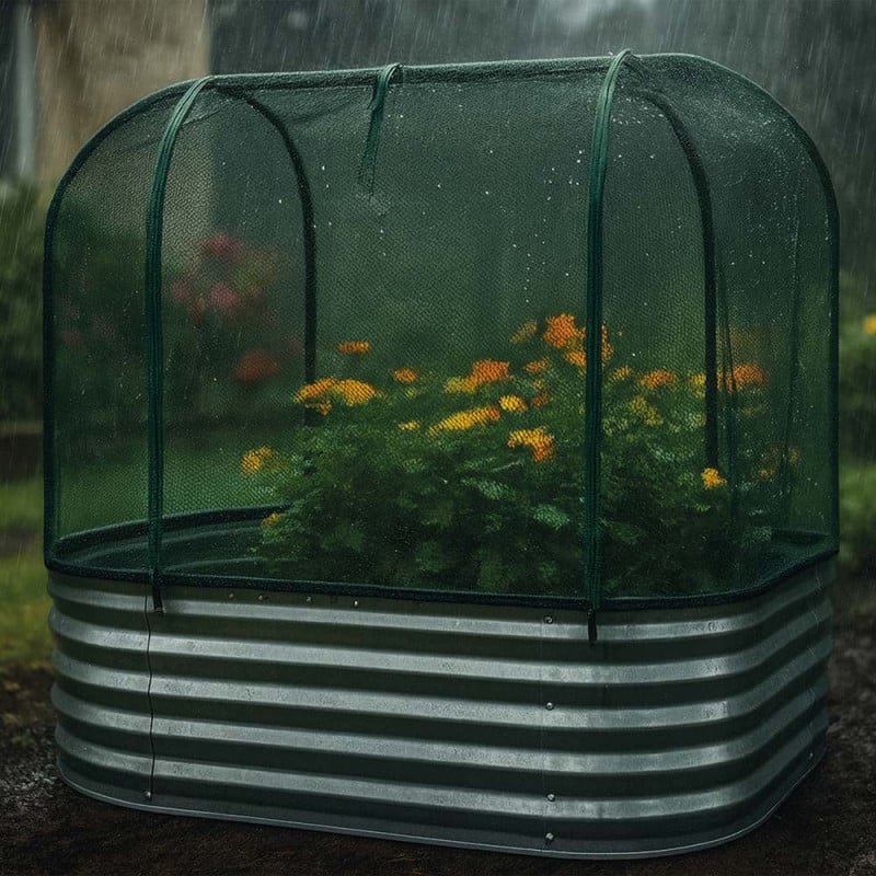 Carré potager en acier galvanisé surélevé avec filet de protection 120 x 60 x 11
