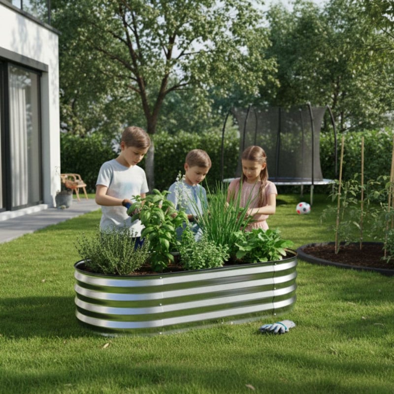 Carré potager en acier galvanisé surélevé avec filet de protection 120 x 60 x 11