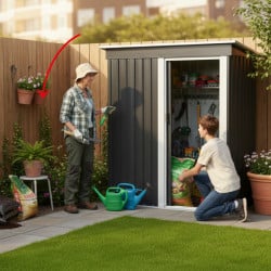 Petit abri de jardin gris anthracite en acier galvanisé : achat pas cher
