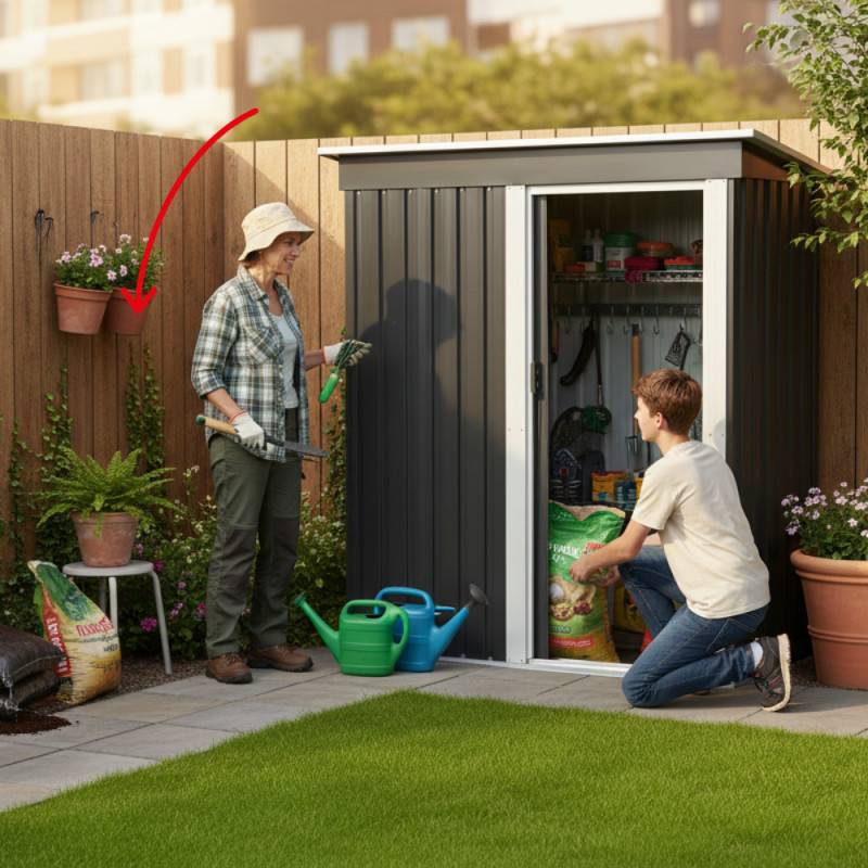 Petit abri de jardin gris anthracite en acier galvanisé : achat pas cher