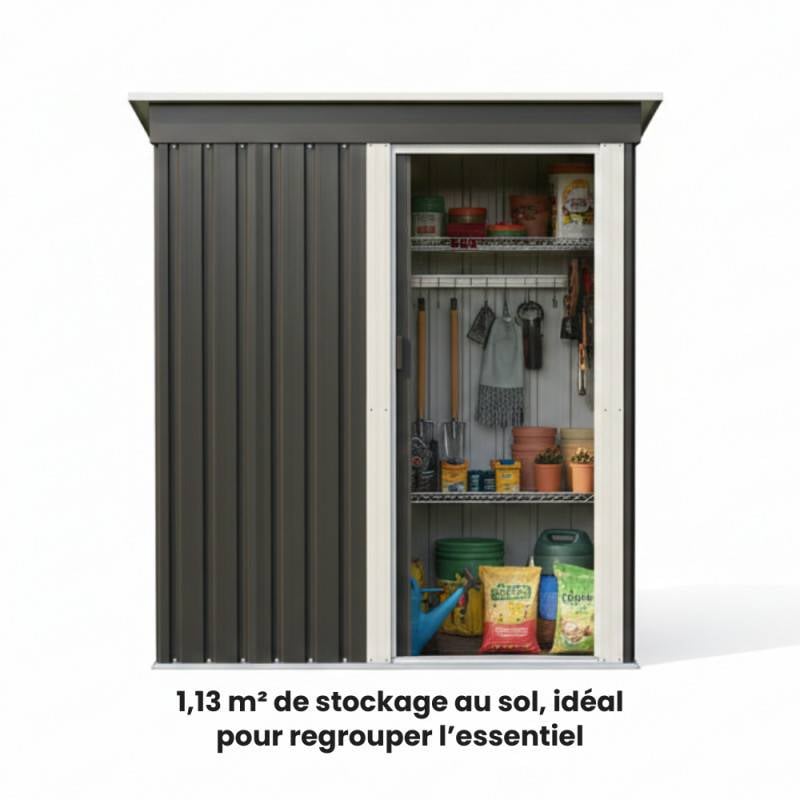 Petit abri de jardin gris anthracite en acier galvanisé : achat pas cher