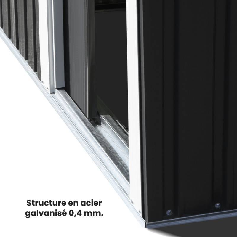 Petit abri de jardin gris anthracite en acier galvanisé : achat pas cher