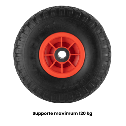 Roue increvable 260 mm  3.00 4  avec axe central et alésage 20 mm pour diable