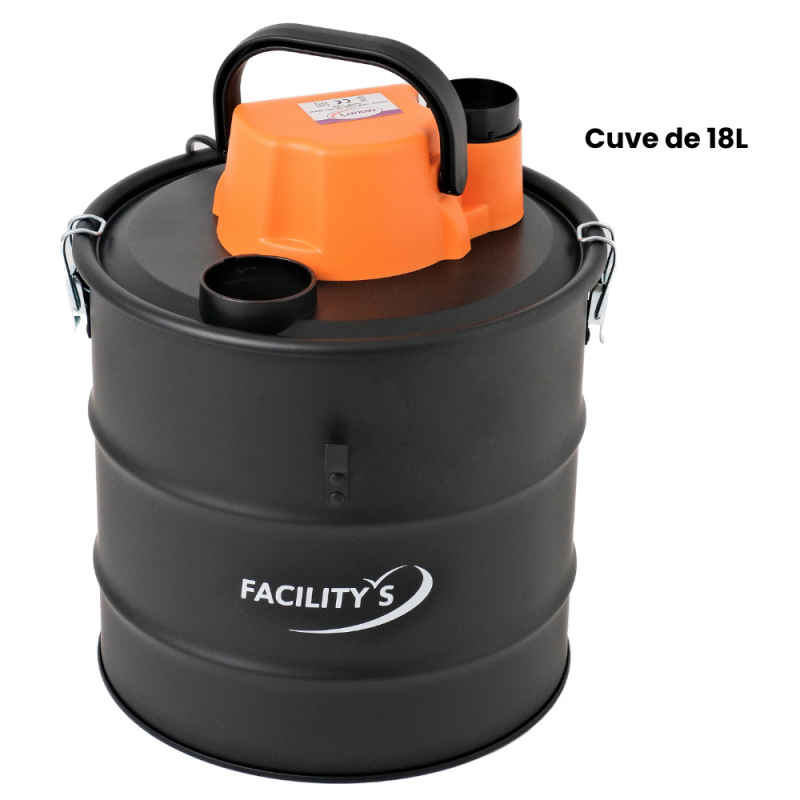 Aspirateur à cendres chaudes Facilitys – 1200 W – Cuve métal 18 L