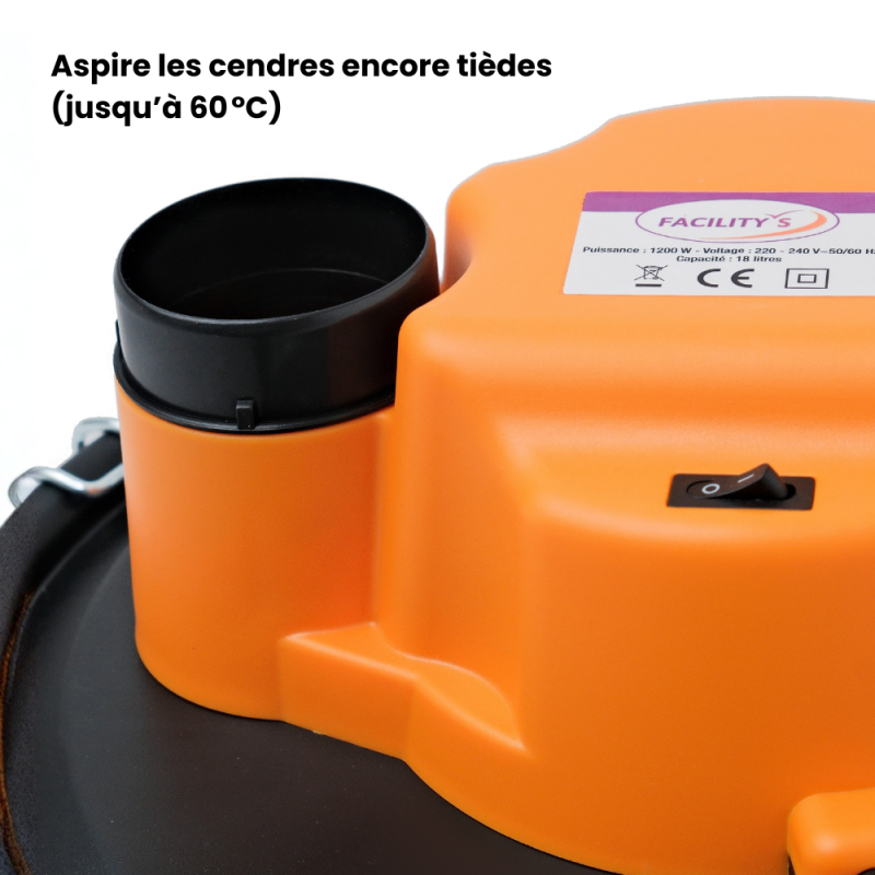 Aspirateur à cendres chaudes Facilitys – 1200 W – Cuve métal 18 L