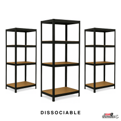 Triple étagère charges lourdes en métal, 2m10 de linéaire, 12 plateaux