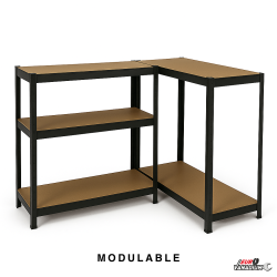 Triple étagère charges lourdes en métal, 2m10 de linéaire, 12 plateaux