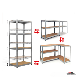 Triple étagère charges lourdes en métal, 2m10 de linéaire, 12 plateaux