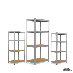 Triple étagère charges lourdes en métal, 2m10 de linéaire, 12 plateaux