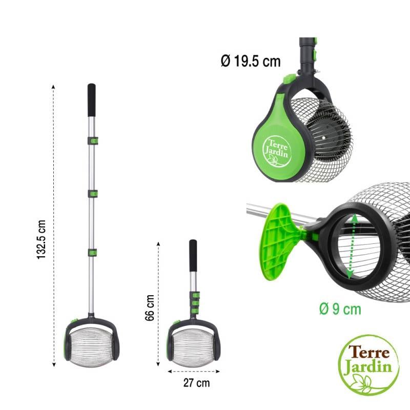 Ramasse Noix, châtaignes et marrons avec manche télescopique et ouverture latéra