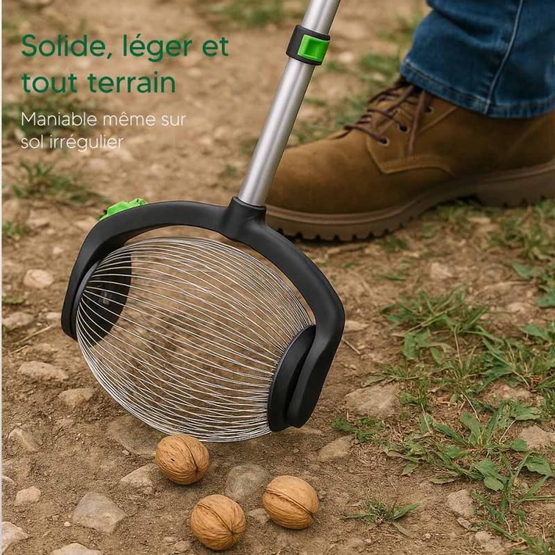 Ramasse Noix, châtaignes et marrons avec manche télescopique et ouverture latéra
