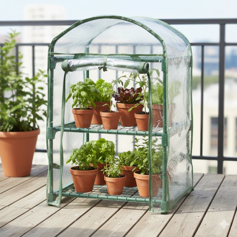 Mini serre de jardin 2 étages 50x45x84 cm pour semis et balcon