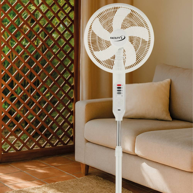 Ventilateur sur pied solaire et électrique 2-en-1 Ø41 cm