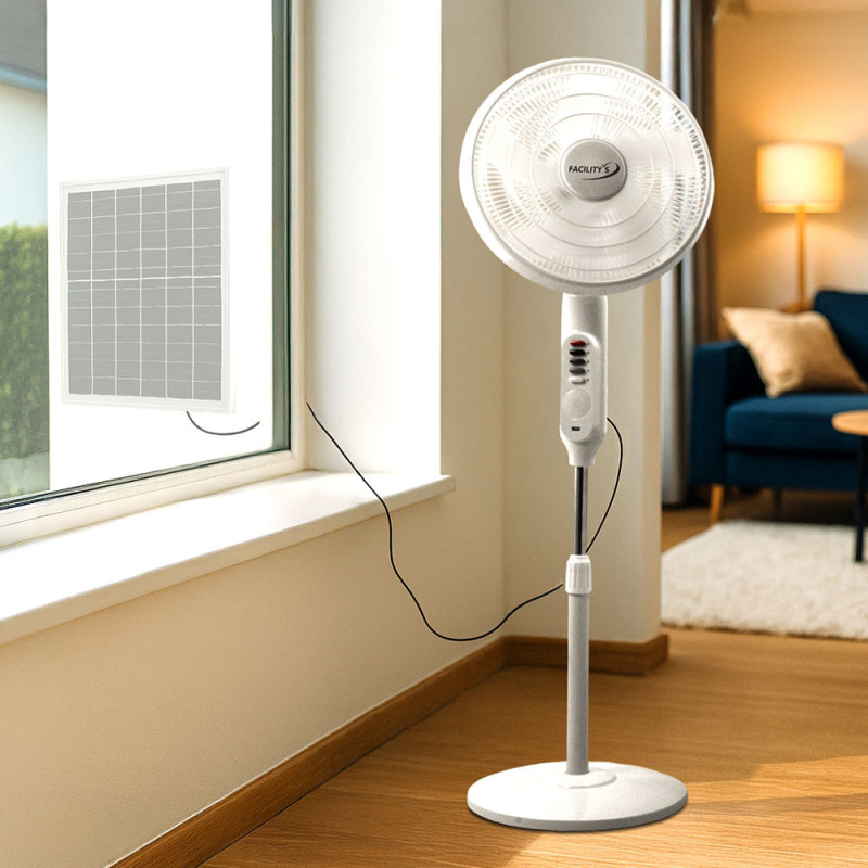Ventilateur sur pied solaire et électrique 2-en-1 Ø41 cm