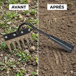 Râteau de désherbage 6 dents en acier noir