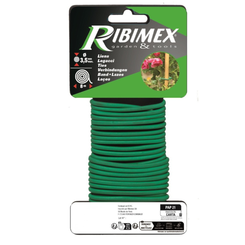 Cordon attache plantes souple 8 m Ø3,5 mm vert – lien flexible fixation plantes