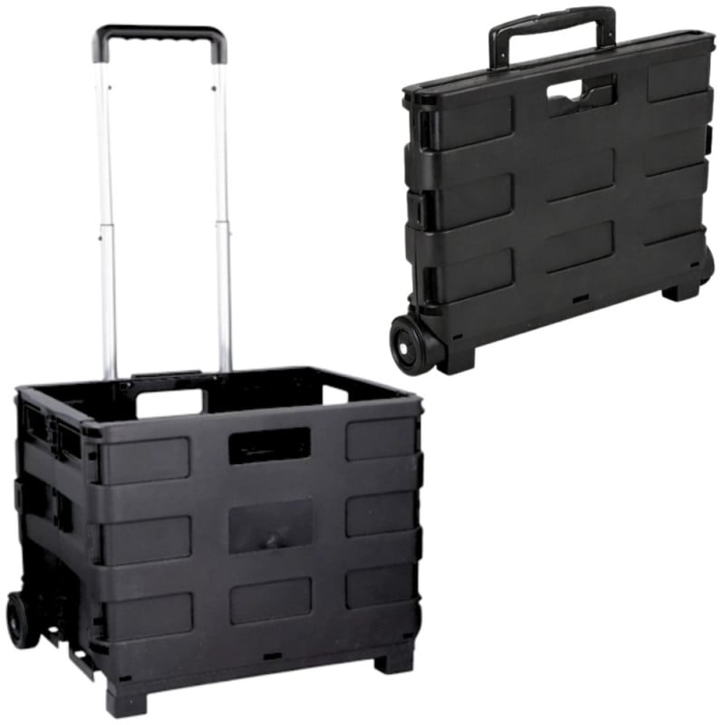 Chariot caisse pliable ultra-slim 45L avec poignée télescopique