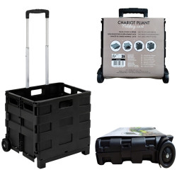 Chariot caisse pliable ultra-slim 45L avec poignée télescopique