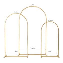 Lot de 3 arches de décoration métal doré 220 180 140 cm