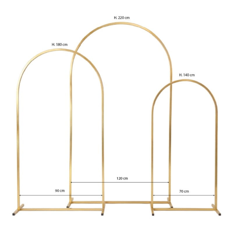 Lot de 3 arches de décoration métal doré 220 180 140 cm