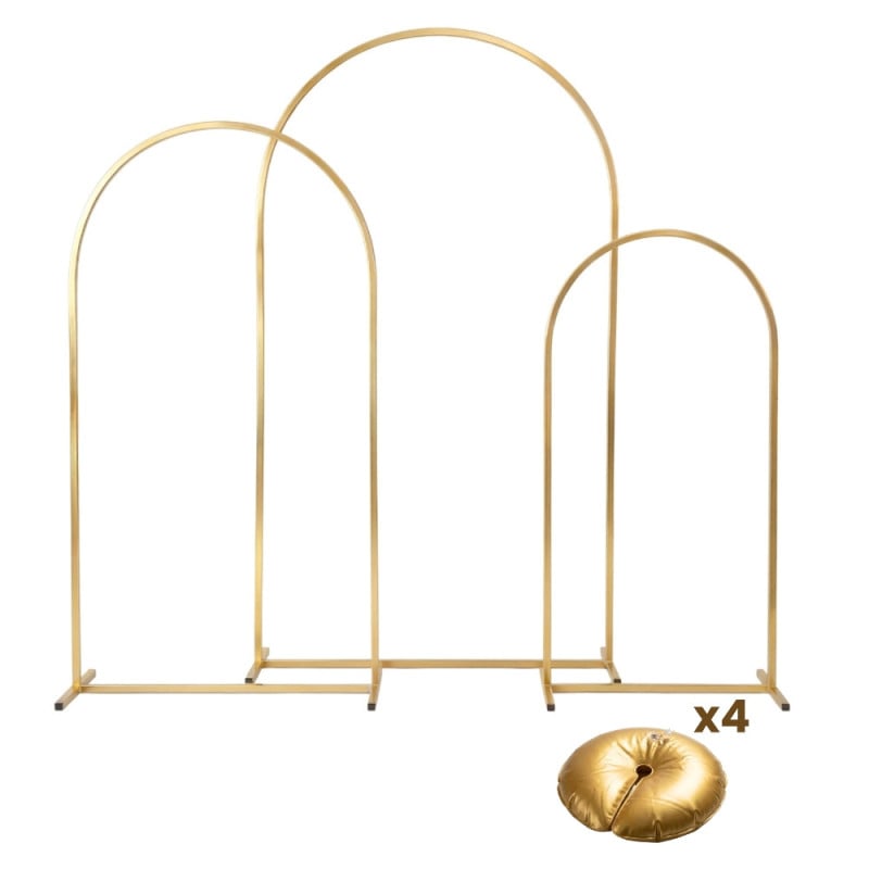 Lot de 3 arches de décoration métal doré 220 180 140 cm