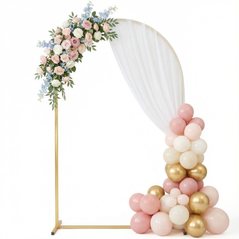 Arche de mariage en métal doré 220 x 120 cm avec lestage et fixation