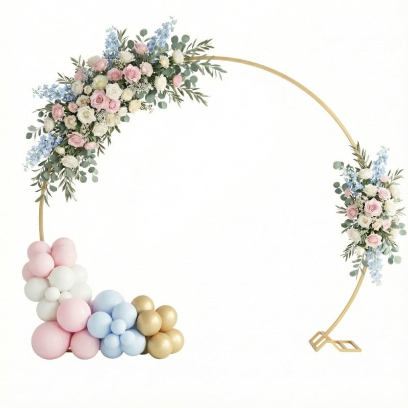 Arche à ballons ronde en métal doré 244 x 213 cm avec lestage