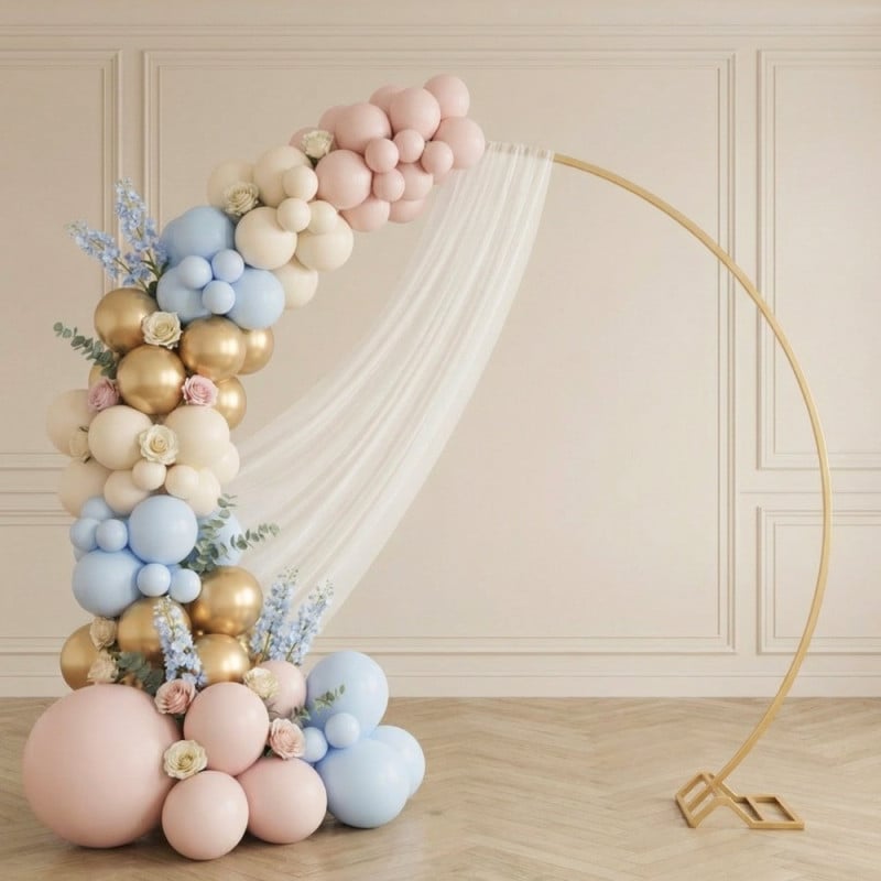 Arche à ballons ronde en métal doré 244 x 213 cm avec lestage