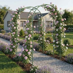 Lot de 2 arches de jardin en métal vert 240 x 140 cm pour plantes grimpantes