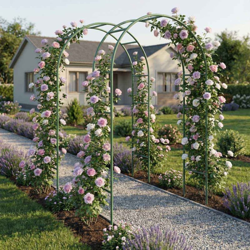 Lot de 2 arches de jardin en métal vert 240 x 140 cm pour plantes grimpantes