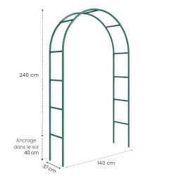Lot de 2 arches de jardin en métal vert 240 x 140 cm pour plantes grimpantes