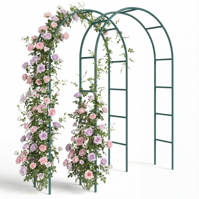 Lot de 2 arches de jardin en métal vert 240 x 140 cm pour plantes grimpantes