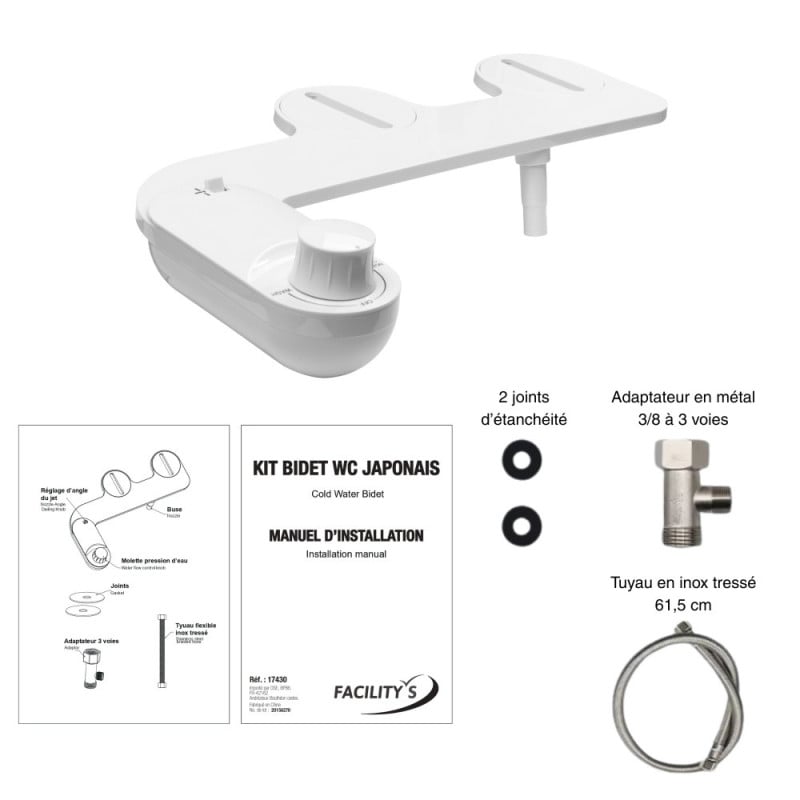 Kit bidet WC japonais sans électricité avec buse autonettoyante