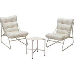 Salon de jardin 3 pièces en acier crème - 2 chaises relax avec table