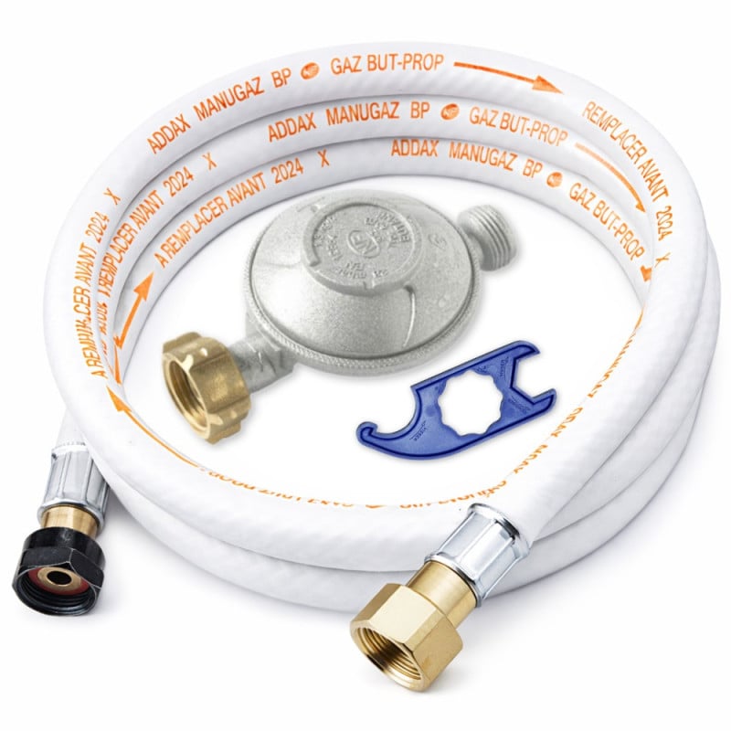 Kit détendeur butane 28 mbar avec flexible gaz 1,5 m