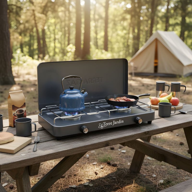 Réchaud de camping gazinière 2 feux TERRA'GAZ