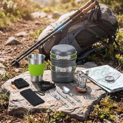 Kit popote de camping 12 pièces avec réchaud Trailgaz Pan