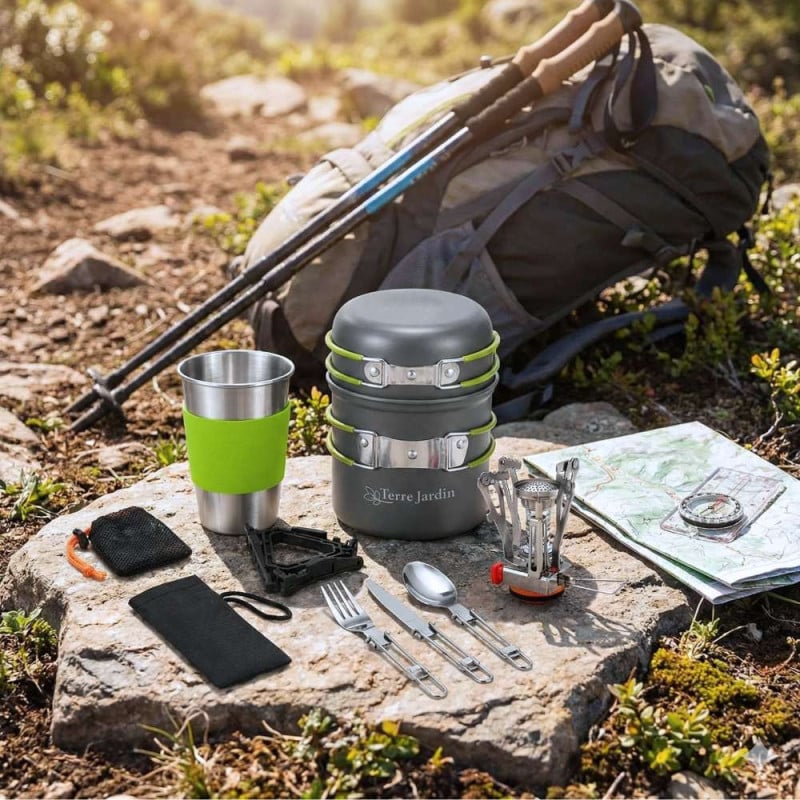 Kit popote de camping 12 pièces avec réchaud Trailgaz Pan