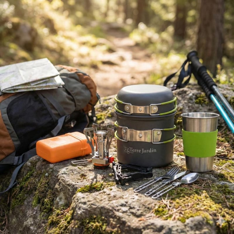 Kit popote de camping 12 pièces avec réchaud Trailgaz Pan