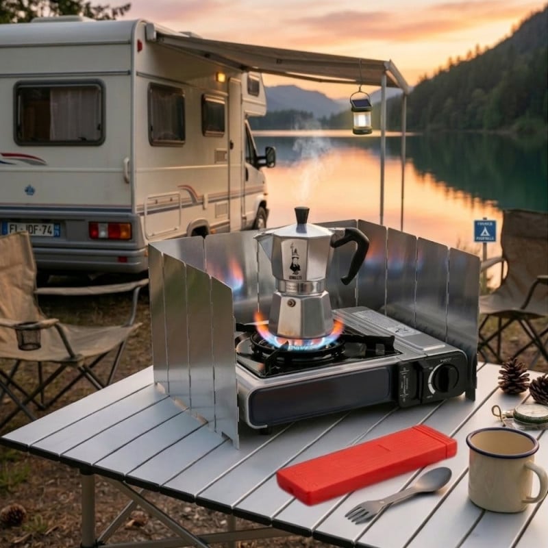 Pare-vent pliable pour réchaud de camping aluminium 12 panneaux