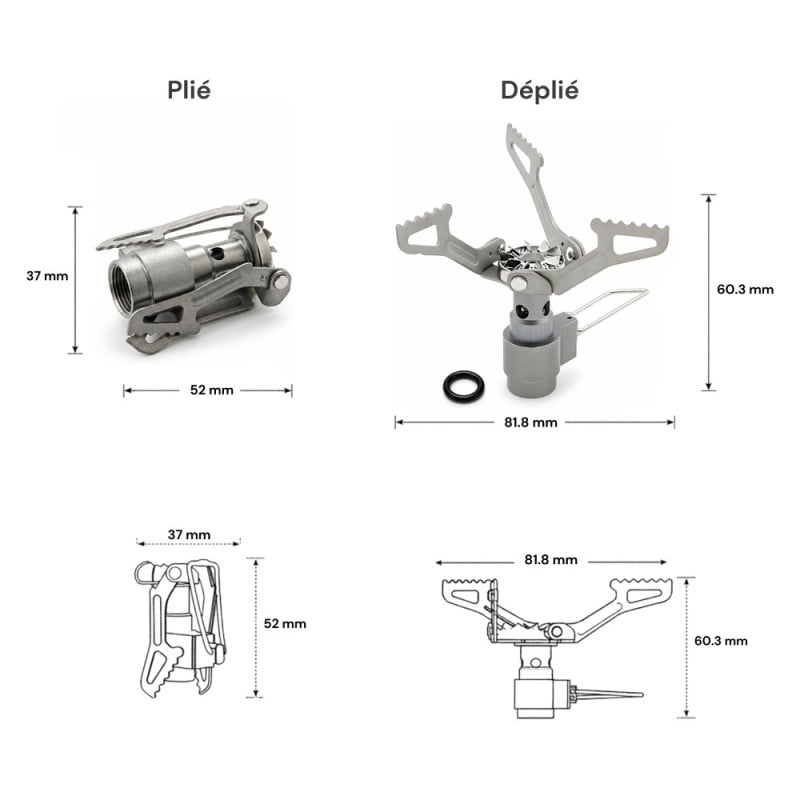 Réchaud de randonnée pliable TRAILGAZ TITANIUM PLUS