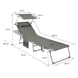 Chaise longue pliante pare-soleil Sunfold Plus gris