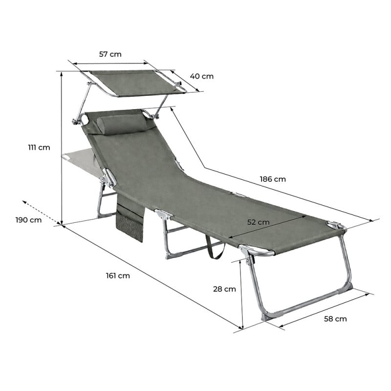 Chaise longue pliante pare-soleil Sunfold Plus gris