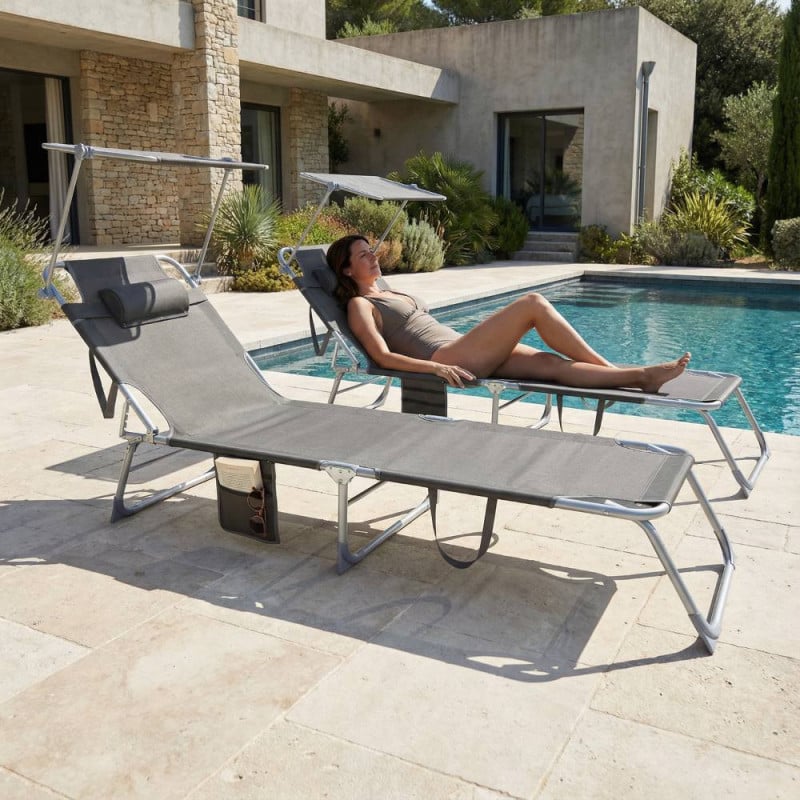 Chaise longue pliante pare-soleil Sunfold Plus gris