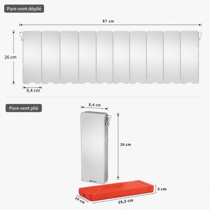 Pare-vent pliable aluminium pour réchaud de camping 10 panneaux